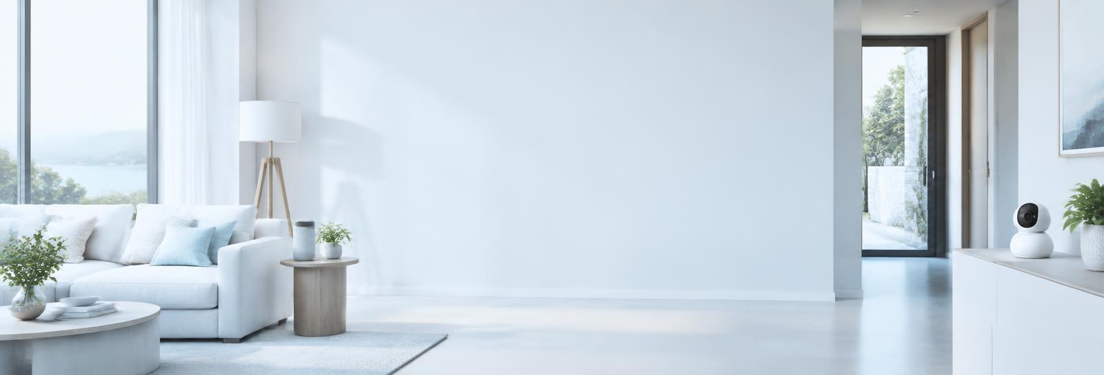 Sala con cámara de seguridad y dispositivos para el hogar